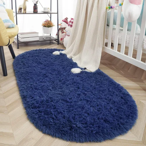 Miniatura 11 de ISEAU Alfombra ovalada esponjosa, moderna de felpa lanuda para dormitorio de niños, extra cómoda, bonita, alfombra de noche para habitación de niños