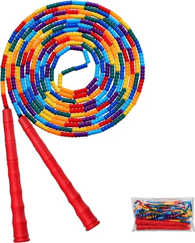 Miniatura 12 de Cuerda de saltar doble holandesa larga de 16 pies, 1 paquete/2 unidades, cuerda de saltar ajustable suave con cuentas para niños y adultos, lo