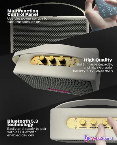 Miniatura 2 de RetroVybe - Mini altavoz Bluetooth portátil, sonido cristalino con graves profundos, batería de 8 horas de duración, micrófono integrado