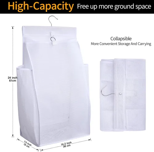 Miniatura 2 de Cesta colgante plegable de malla transpirable, bolsa de almacenamiento portátil de secado rápido que ahorra espacio, cesta de lavandería para Blanco