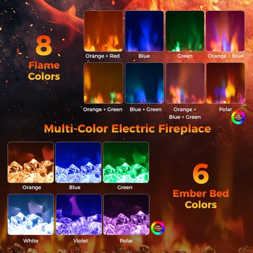 Miniatura 3 de SIMOE - Chimenea eléctrica de 23 pulgadas, chimenea empotrada de 1500 W con llama multicolor y cama de brasas de cristal, temporizador de 9 horas