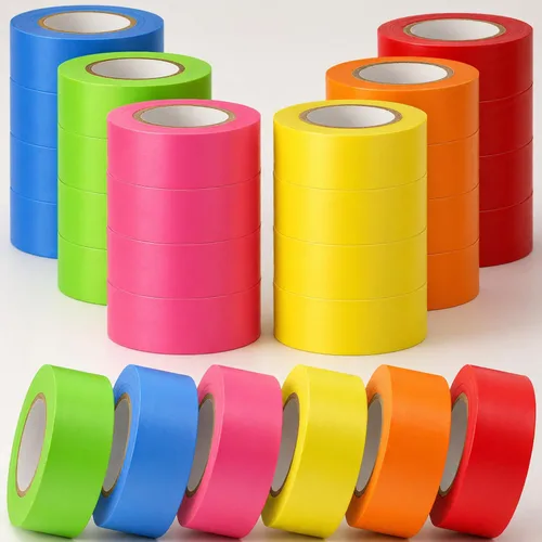 Hoolerry 24 cintas de señalización de colores surtidos, no adhesivas, multiusos, para inspectores de neón, 0.98 pulgadas de ancho para marcado de