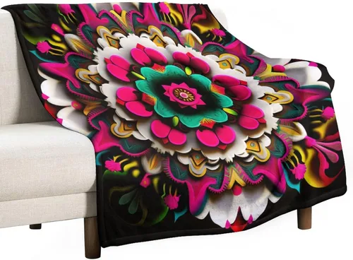Miniatura 40 de Manta de forro polar con flores mexicanas, acogedora manta de franela para cama de 50 x 60 pulgadas para sofá, cama, oficina, Navidad, Halloween