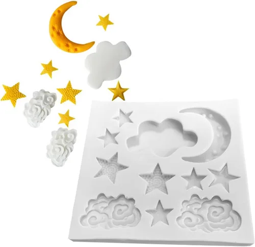 Miniatura 3 de Moldes de silicona con forma de nubes de luna y estrella, molde para decoración de chocolate para cupcakes, galletas, jabón, vela, yeso, cristal