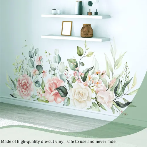 Miniatura 6 de Calcomanías de pared de flores y hojas para despegar y pegar, calcomanías grandes de vinilo floral para colgar, vid extraíble, decoración del hogar