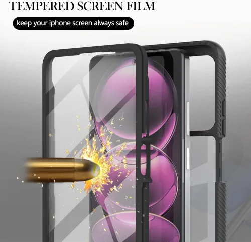Miniatura 3 de Funda para Redmi Note 12 Pro, delgada, de cuerpo completo, resistente, elegante, protectora, transparente, híbrida, 3 en 1, con protector de Negro
