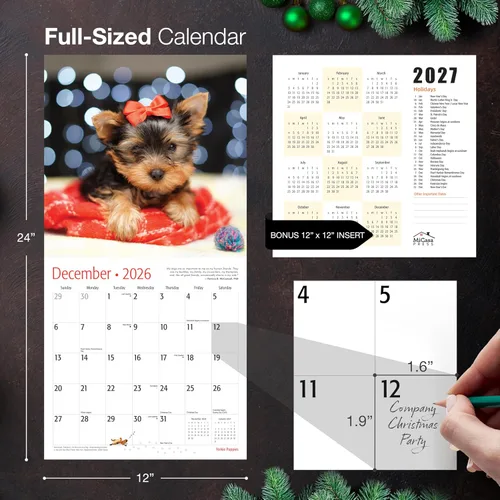 Miniatura 5 de MICASA PRESS Yorkie Puppies Yorkshire Terriers - Calendario de pared 2026 de 12 meses 12 x 24 pulgadas abierto Papel grueso y resistente