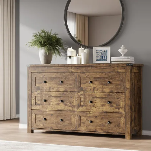 Miniatura 30 de BORNOON Cómoda de 9 cajones, moderna cómoda de almacenamiento de madera, soporte de TV, organizador de cajones de madera con asas de metal