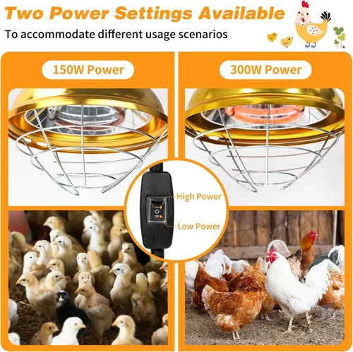 Miniatura 2 de Lámpara calefactora de gallinero de 300 W, lámpara de calor impermeable para pollos con 2 etapas, calentador para pollitos con cadena