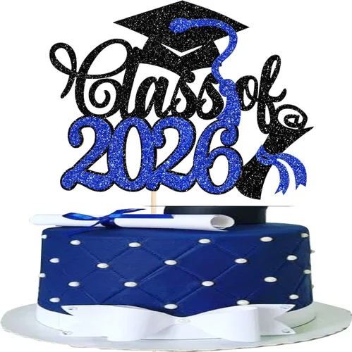 Miniatura 21 de Rsstarxi 1 paquete de decoración de pastel con purpurina para la clase de 2026, decoraciones de graduación 2026, tapa de felicitaciones