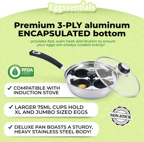Miniatura 5 de Escalfador de Huevos - Eggssentials Sartén para Huevos Escalfados, Sartén de Acero Inoxidable para Huevos Escalfados, Cocinador de Huevos Escalfados