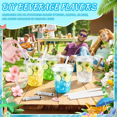 Miniatura 2 de 30 juegos de cubos de bebida de 34 onzas con tapas y pajitas, vasos desechables de plástico transparente con asas para ron, café helado, batidos