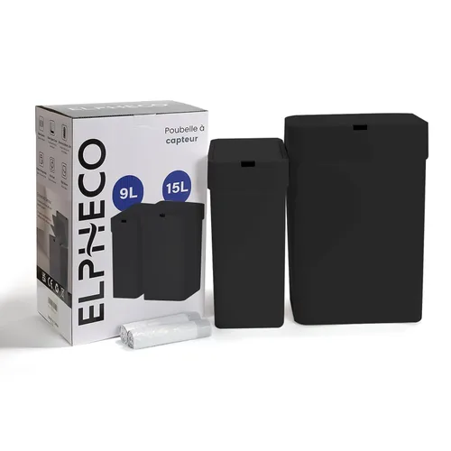 Miniatura 8 de ELPHECO Basurero de baño con tapa, paquete de 2 botes de basura automáticos, 2.5 galones + 4 galones con sensor de movimiento inteligente, Negro