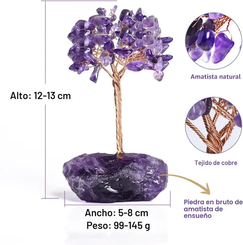 Miniatura 2 de Árbol de la vida de cristal de amatista, decoraciones de árbol del dinero, cristales y piedras curativas, piedras preciosas de energía positiva