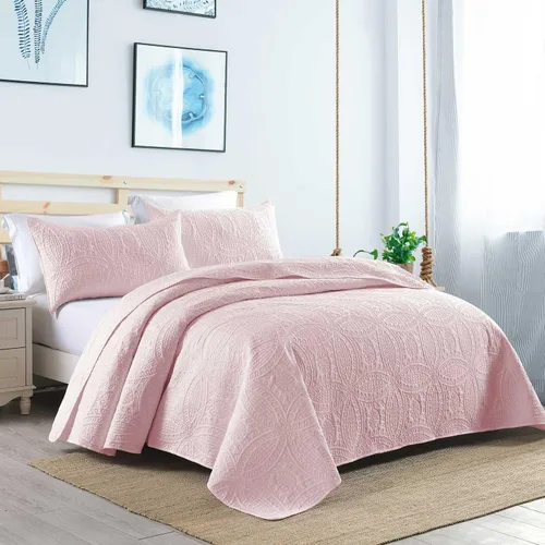 Miniatura 3 de Boryard Juego de edredón King de 3 piezas, colcha ligera y suave (104 x 90 pulgadas) con 2 fundas de almohada (20 x 36 pulgadas), color rosa Rosa