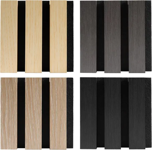 Miniatura 23 de Paquete de 2 paneles de madera para pared, paneles acústicos de listones de madera de 48 x 24 pulgadas, paneles acústicos para decoración de paredes