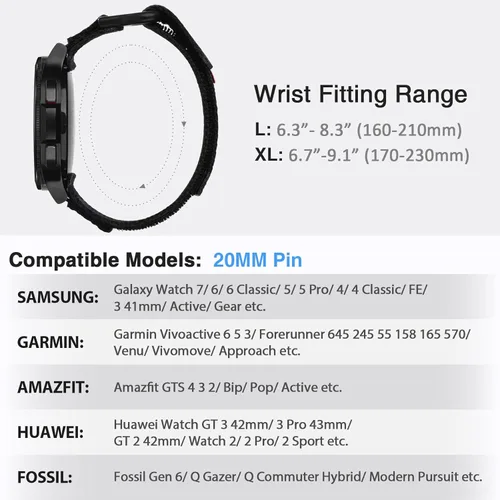 Miniatura 3 de Nereides Correa compatible con Samsung Galaxy Watch 7 6 5 4 de 1.575 pulgadas, 1.732 pulgadas, Watch 6 4 Classic/Watch 5 Pro/Watch 3 Classic de Negro