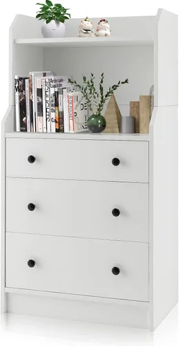 Miniatura 10 de GOFLAME Cómoda de 3 cajones con estante, organizador de almacenamiento moderno de 44 pulgadas de alto con diseño antiinclinación, cómoda