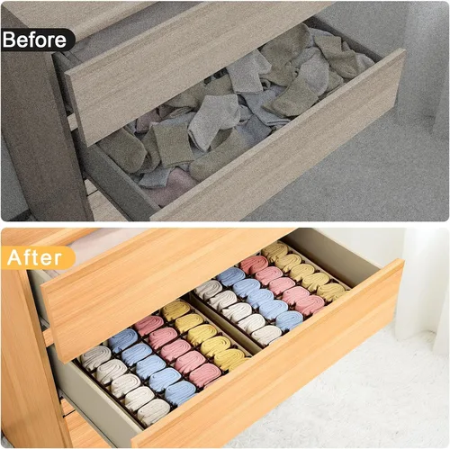 Miniatura 5 de Paquete de 4 organizadores de calcetines, divisor grande para cajones de calcetines, almacenamiento de ropa interior, 24 celdas, organizadores