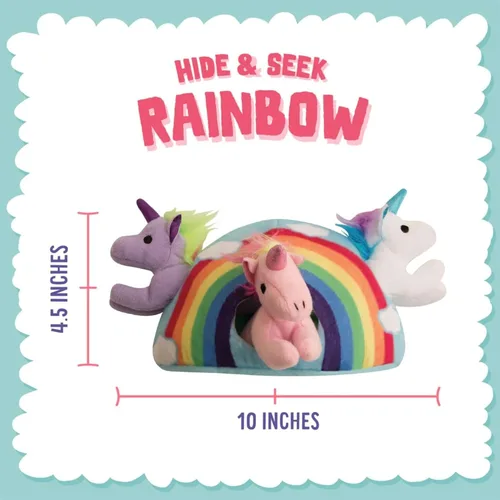 Miniatura 4 de Snugarooz - Juguete para perro con parche de reparación – Arco iris de peluche interactivo con 3 unicornios chirriantes – Diseñado para un juego