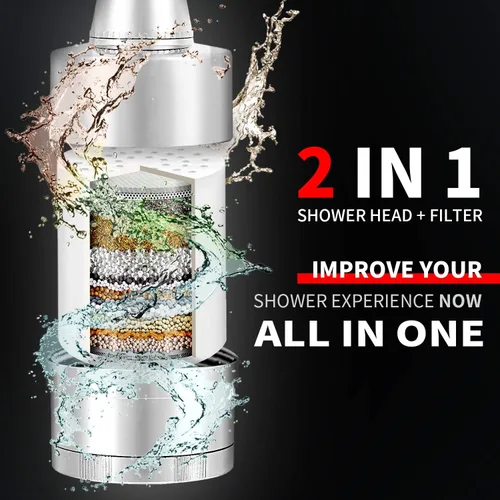 Miniatura 2 de BathBeyond - Cabezal de ducha filtrado, cabezal de filtro 2 en 1, vitamina C, filtro de agua de alto rendimiento de 15 etapas con cartucho para agua
