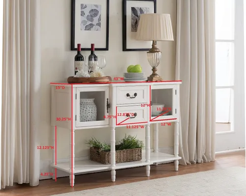 Miniatura 2 de Kings Brand Furniture Aparador moderno con puertas de cristal, cajones de almacenamiento y estantes para cocina, comedor y sala de estar
