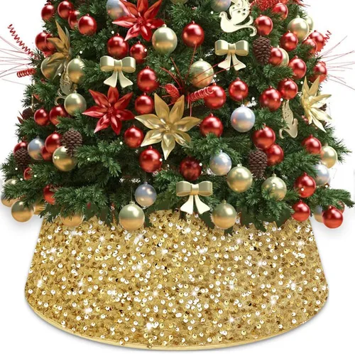 Miniatura 10 de FUHSY Collar Negro de Árbol de Navidad de 24 Pulgadas, Falda de Árbol de Navidad con Lentejuelas, Terciopelo Metálico, Falda de Árbol de Halloween