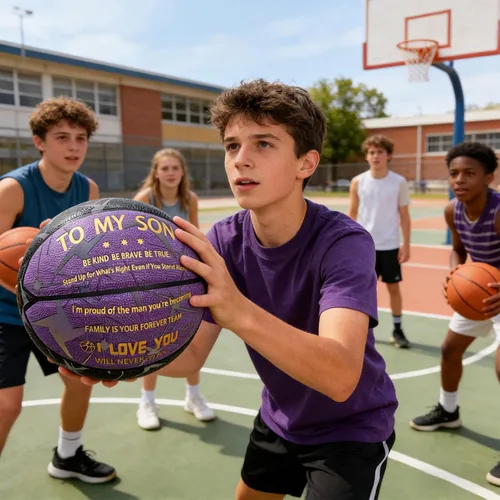 Miniatura 4 de Baloncesto grabado para hijo nieto que brilla en la oscuridad y holográfico, reflectante de 29.5 pulgadas con bomba de aire, regalo personalizado