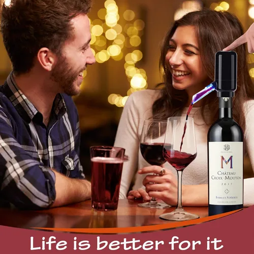 Miniatura 6 de BLUBYEES Aireador eléctrico de vino, máquina dispensadora de vino portátil de un solo botón y decantador de vino, filtro automático