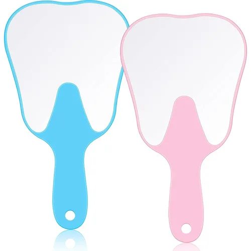 Jetec 2 piezas de espejo de mano en forma de dientes, bonito espejo de maquillaje de mano, espejos dentales de plástico con asa, espejo de mano azul.
