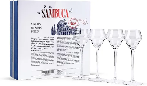 Miniatura 7 de GLASSIQUE CADEAU Crystal Sambuca, Cordial, vasos digestivos con tallo largo para beber bebidas después de la cena, juego de 4, cristalería de licor