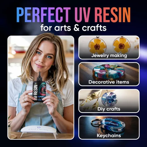 Miniatura 2 de CRAFT RESIN Kit de resina UV con luz, lámpara grande de 36 W, 22 LED y resina epoxi UV de baja viscosidad de 7.05 oz, transparente y sin