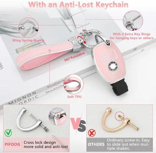 Miniatura 3 de PIFOOG Funda para llavero Mercedes, 3 botones, color rosa, TPU brillante, accesorios para llaves de automóvil, funda protectora para Mercedes Benz