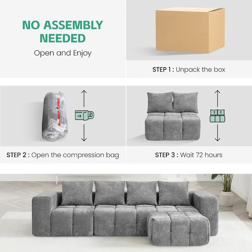 Miniatura 6 de Sofá biplaza modular sin huesos de 78.7 pulgadas, sofá de nube copetudo con asiento profundo, sofá de felpilla para sala de estar, sofá comprimido