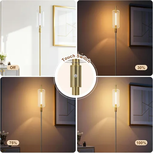 Miniatura 3 de KIVDITZO Lámparas de pie de vidrio regulables para sala de estar, lámpara de pie moderna con pantalla de cristal, base de mármol, lámpara de 64