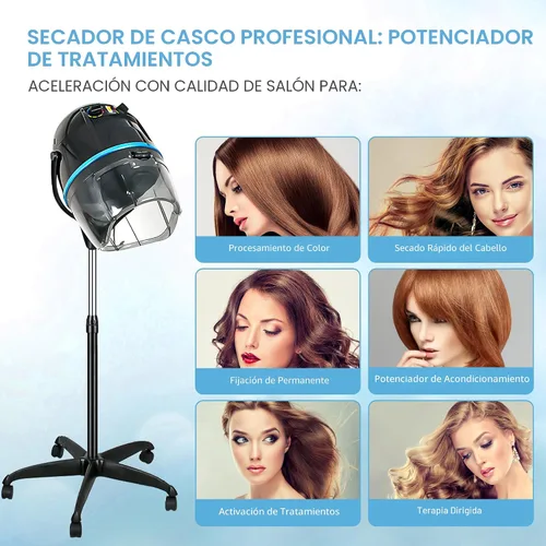 Miniatura 3 de Secador de pelo profesional de 1300W ajustable con capucha, de pie, base giratoria, con ruedas, para salón. Negro