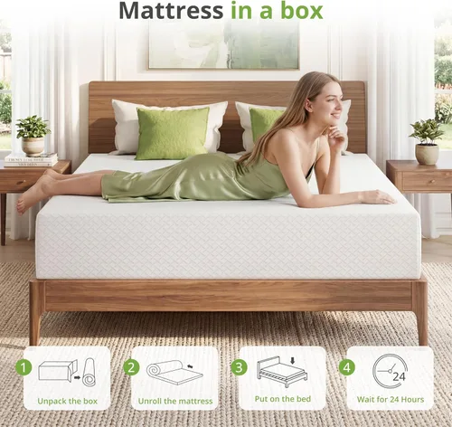 Miniatura 7 de EGOHOME Colchón de espuma viscoelástica individual XL, colchón de cama de 10 pulgadas en una caja con gel de té verde refrescante, alivia la presión