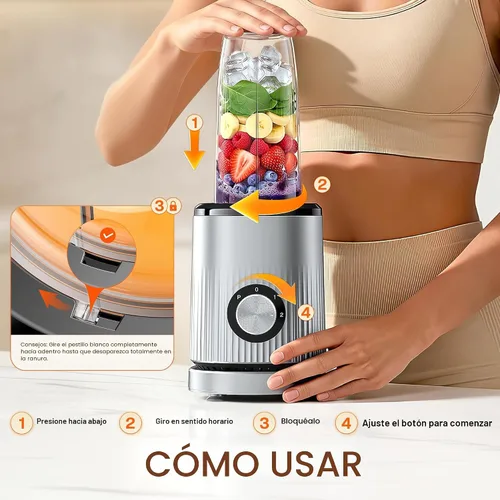 Miniatura 4 de Turelar Licuadora para licuados de frutas portátil para batidos y batidos para cocina con 2 vasos portátiles de 24 onzas y tapa extra, máquina