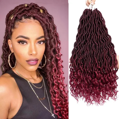 Miniatura 50 de Karida Rastas de cabello sintético de ganchillo de 18 pulgadas, 8 paquetes de cabello de ganchillo preanudado de diosa, rastas sintéticas onduladas