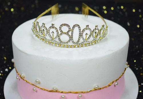 Miniatura 4 de Tiara y banda de cumpleaños número 80, suministros para fiesta de cumpleaños número 80, banda de satén con purpurina dorada y tiara de cristal