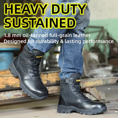 Miniatura 7 de DahWe Men's Tactical Boots with Steel Toe Side Zipper 6 inch Lightweight Comfortable for Military Combat Hiking Logger Riding Motorcycle Law