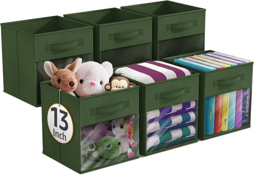 Miniatura 10 de Sorbus Contenedores de almacenamiento de 11 pulgadas con ventana transparente, 6 cestas plegables para organizar ropa, juguetes, libros, cubos