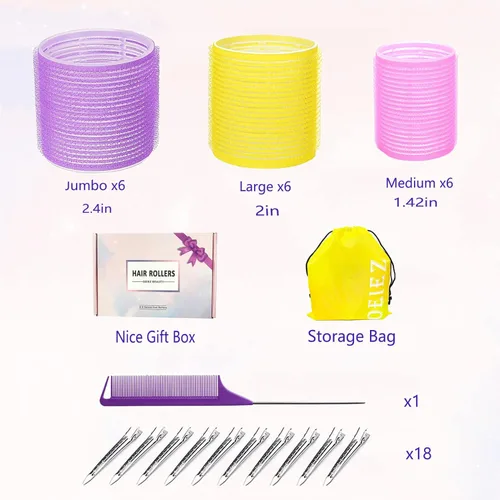 Miniatura 2 de Juego de 38 rodillos de pelo, rodillos de pelo para aspecto de soplado, rizadores de cabello autoadhesivos, tamaños grandes y medianos para cabello