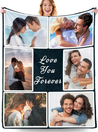 Miniatura 27 de Manta personalizada con fotos, manta personalizada con fotos con texto en inglés "I Love You", regalo de cumpleaños para novia, novio, esposa