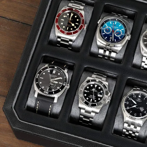 Miniatura 4 de ROTHWELL Caja de reloj de cuero con 12 ranuras para hombre, organizador de exhibición de lujo para relojes, forro de microgamuza, soporte