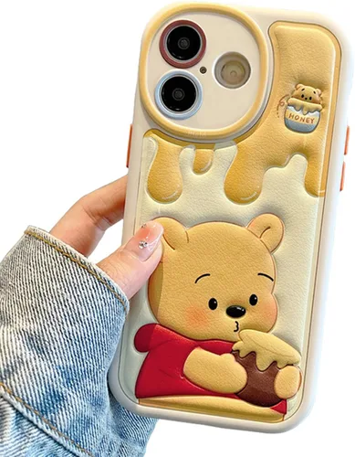 Miniatura 17 de Compatible con iPhone 15 Plus, Funda de Dibujos Animados, Funda Kawaii de Oso Lindo de Silicona 3D con Correa, TPU Suave, Protectora y a Prueba