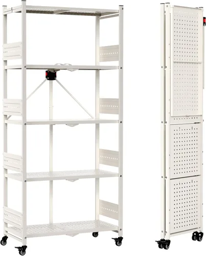 Miniatura 15 de WORKPRO Estante plegable de 4 niveles, estante de almacenamiento de metal sin montaje con ruedas, capacidad de 600 libras (con pies niveladores)