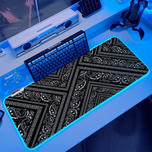 Miniatura 10 de JMIYAV Alfombrilla de mouse para juegos RGB en blanco y negro, 31.5 x 12 pulgadas, PC XL, grande, extendida y brillante, con luz LED, base de goma