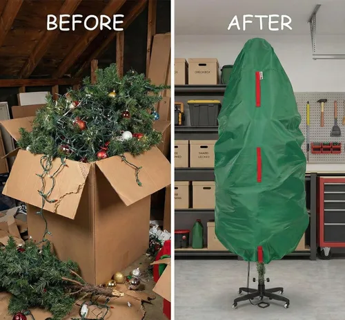 Miniatura 7 de Bolsa de almacenamiento vertical para árbol de Navidad - Se adapta a árboles artificiales de 3 pies de Navidad y topiario, cubierta vertical Verde