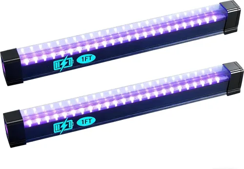 Paquete de 2 luces negras alimentadas por batería para fiesta brillante, luces UV inalámbricas para Halloween, tira de luz UV portátil para